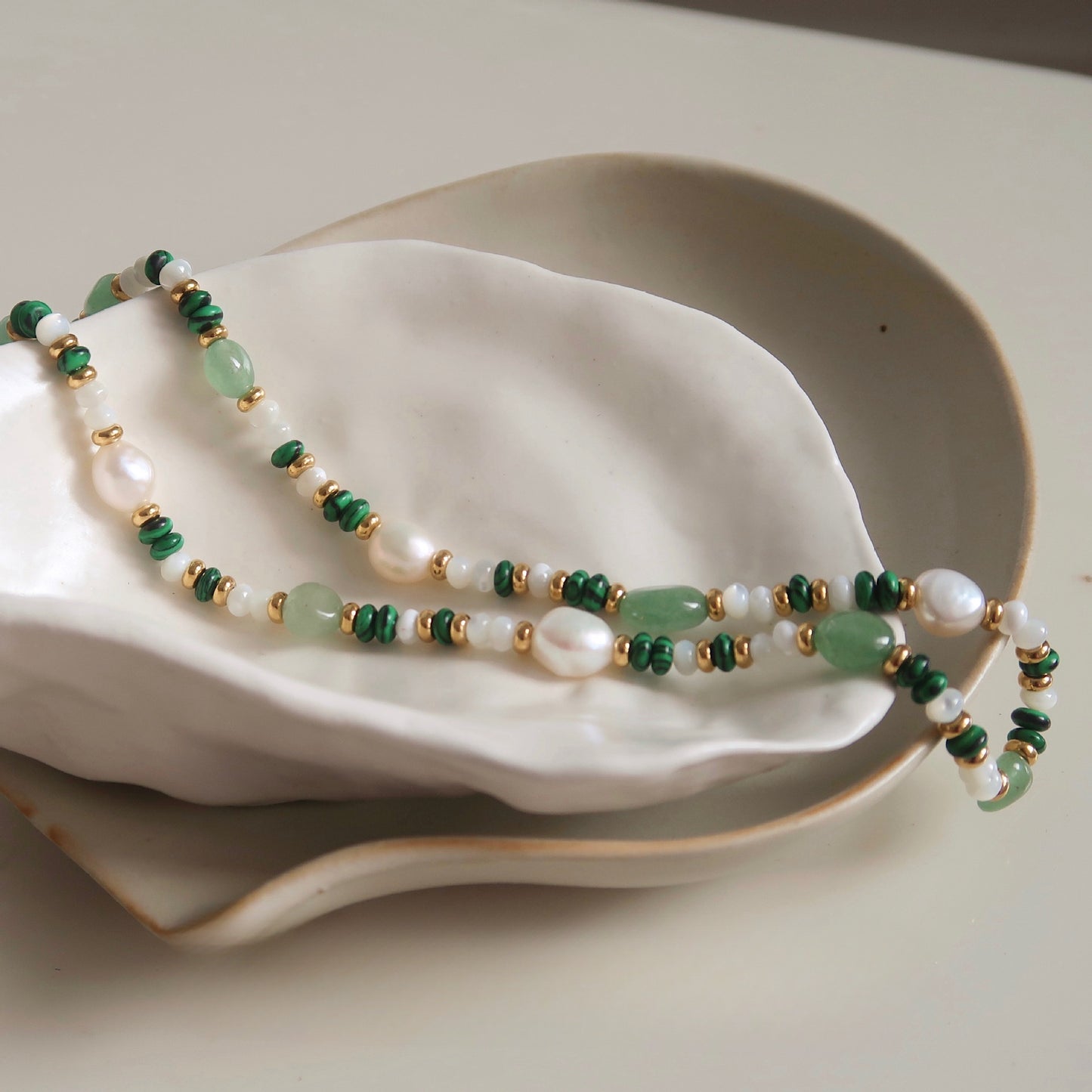 Green Agate Pearl Necklace