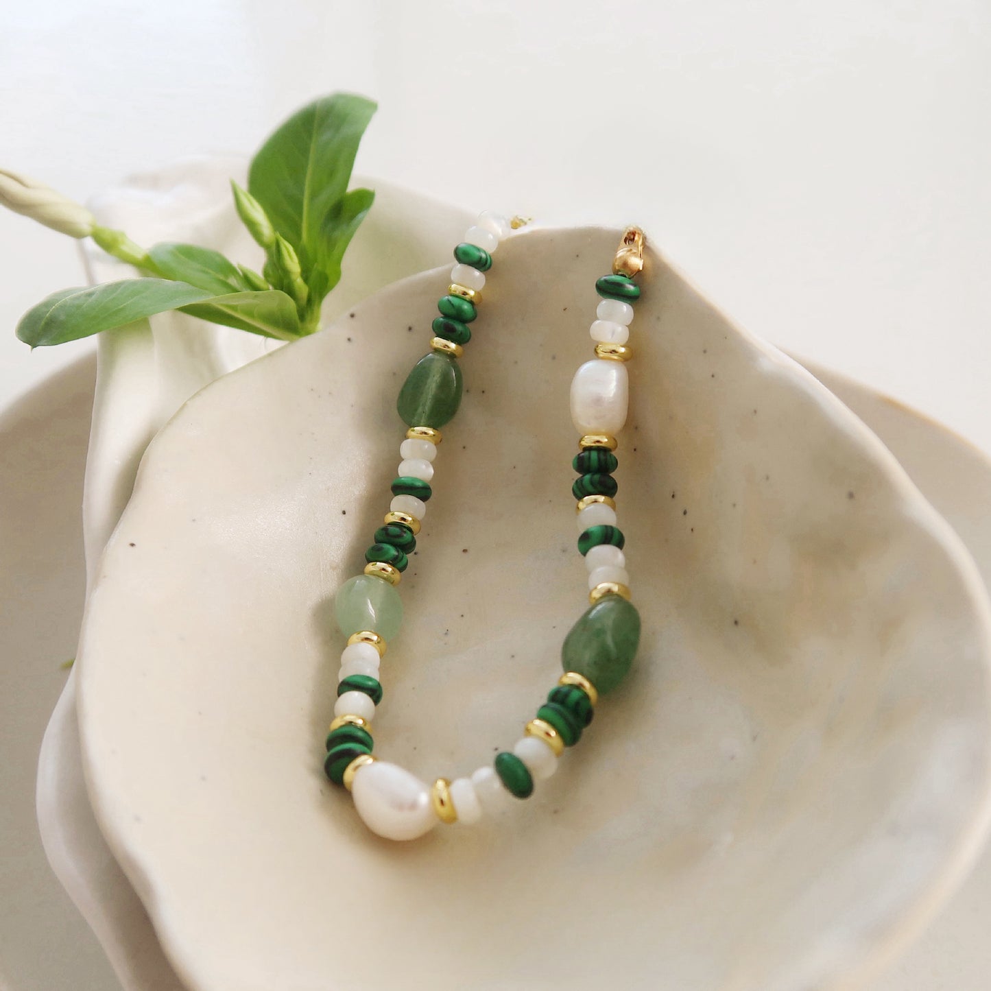 Green Agate Pearl Necklace