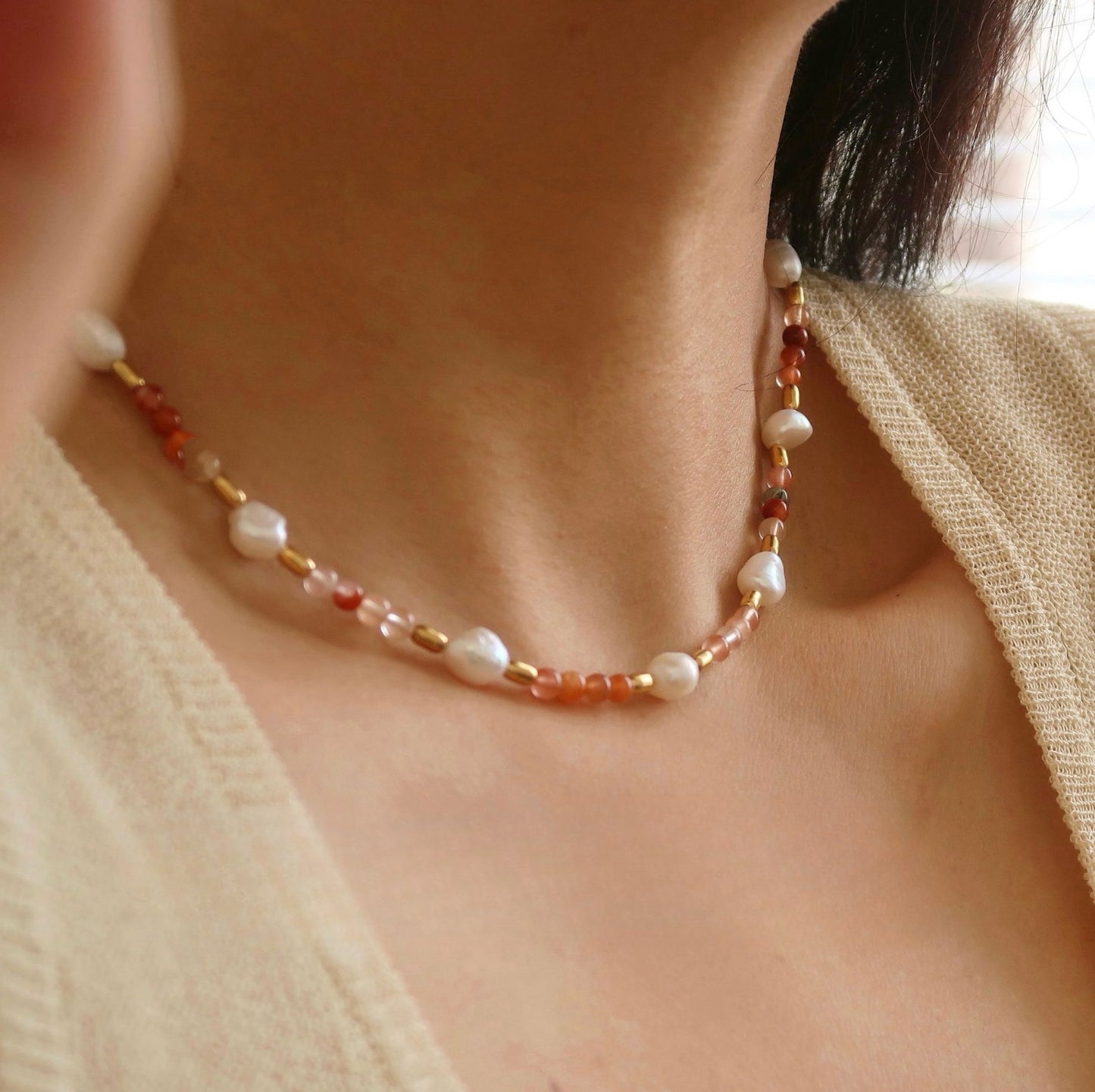 Morandi Natural Stone Pearl Necklace