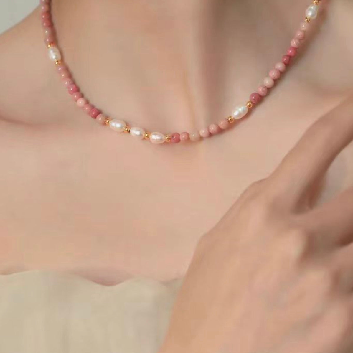 Cherry Natural Stone Pearl Necklace