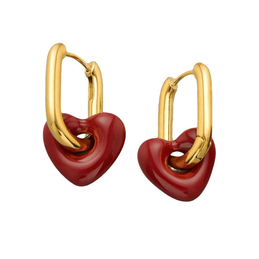 Rosso Ancora Heart Enamel Hoop Earrings