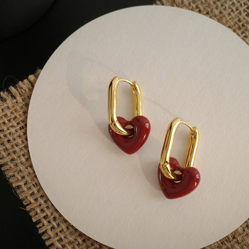 Rosso Ancora Heart Enamel Hoop Earrings