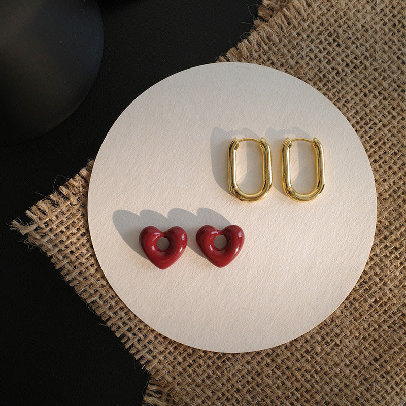 Rosso Ancora Heart Enamel Hoop Earrings