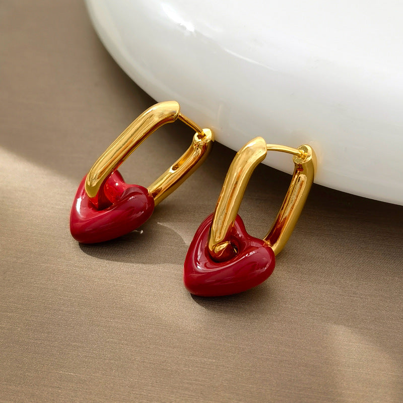 Rosso Ancora Heart Enamel Hoop Earrings