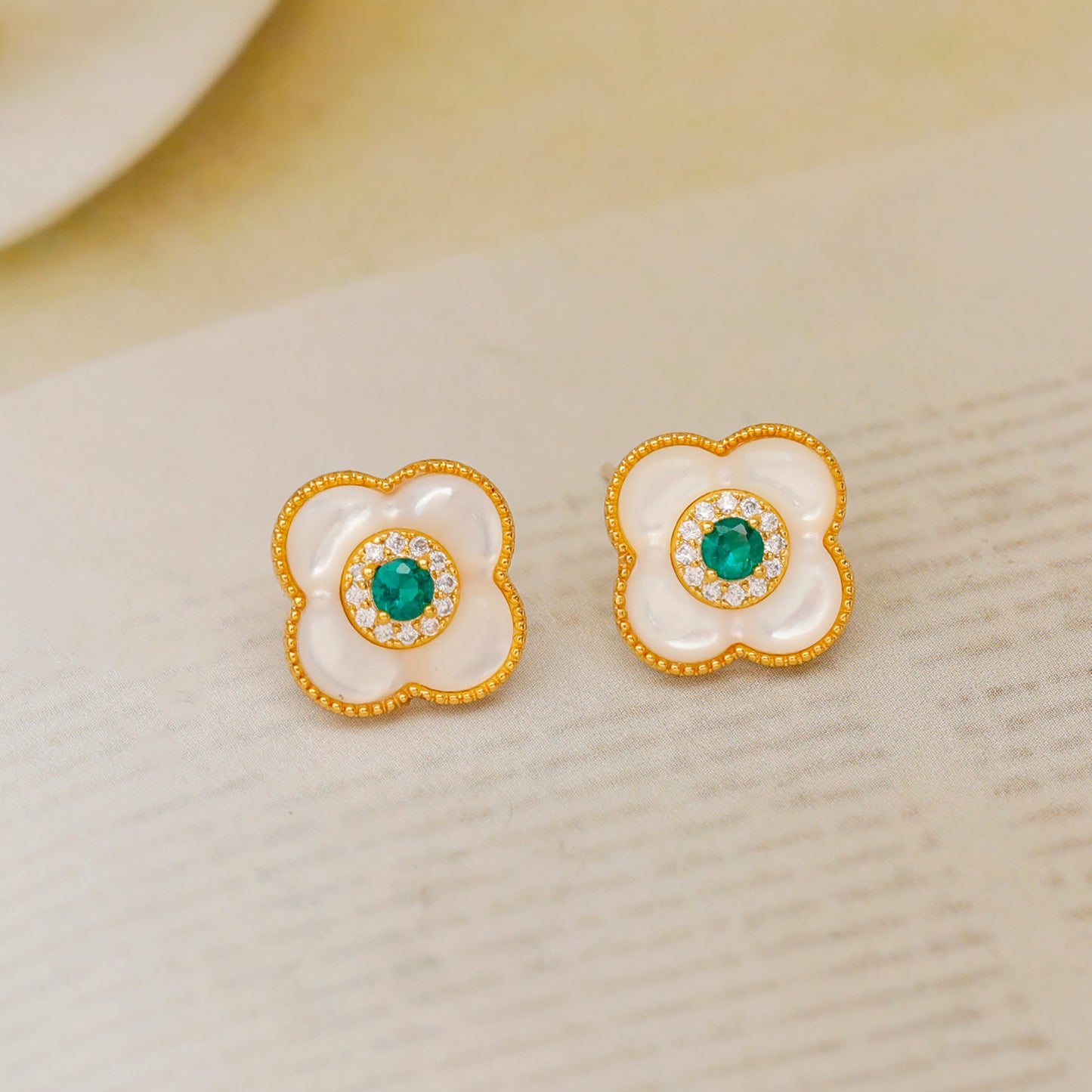 Clover Nacre Zirconia Stud Earrings