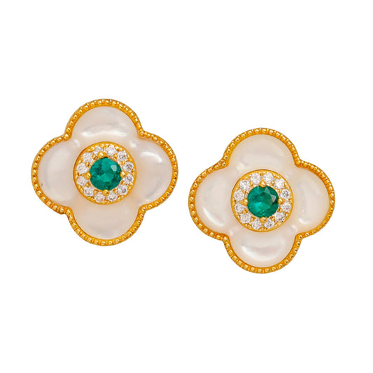 Clover Nacre Zirconia Stud Earrings