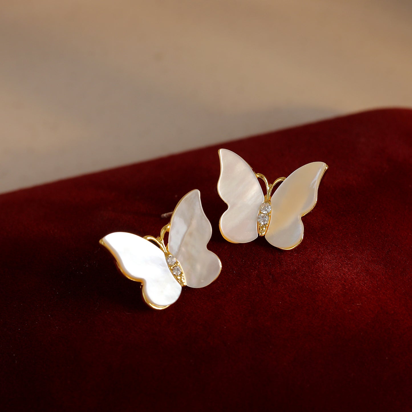 Butterfly Nacre Zirconia Stud Earrings