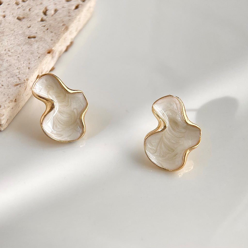 White Enamel Stud Earrings